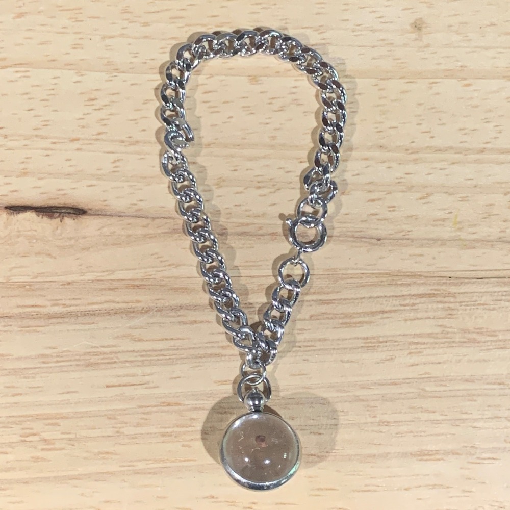 Vintage Lucite Mustard Seed Bracelet Amulet of Faith Silver Tone Curb Chain